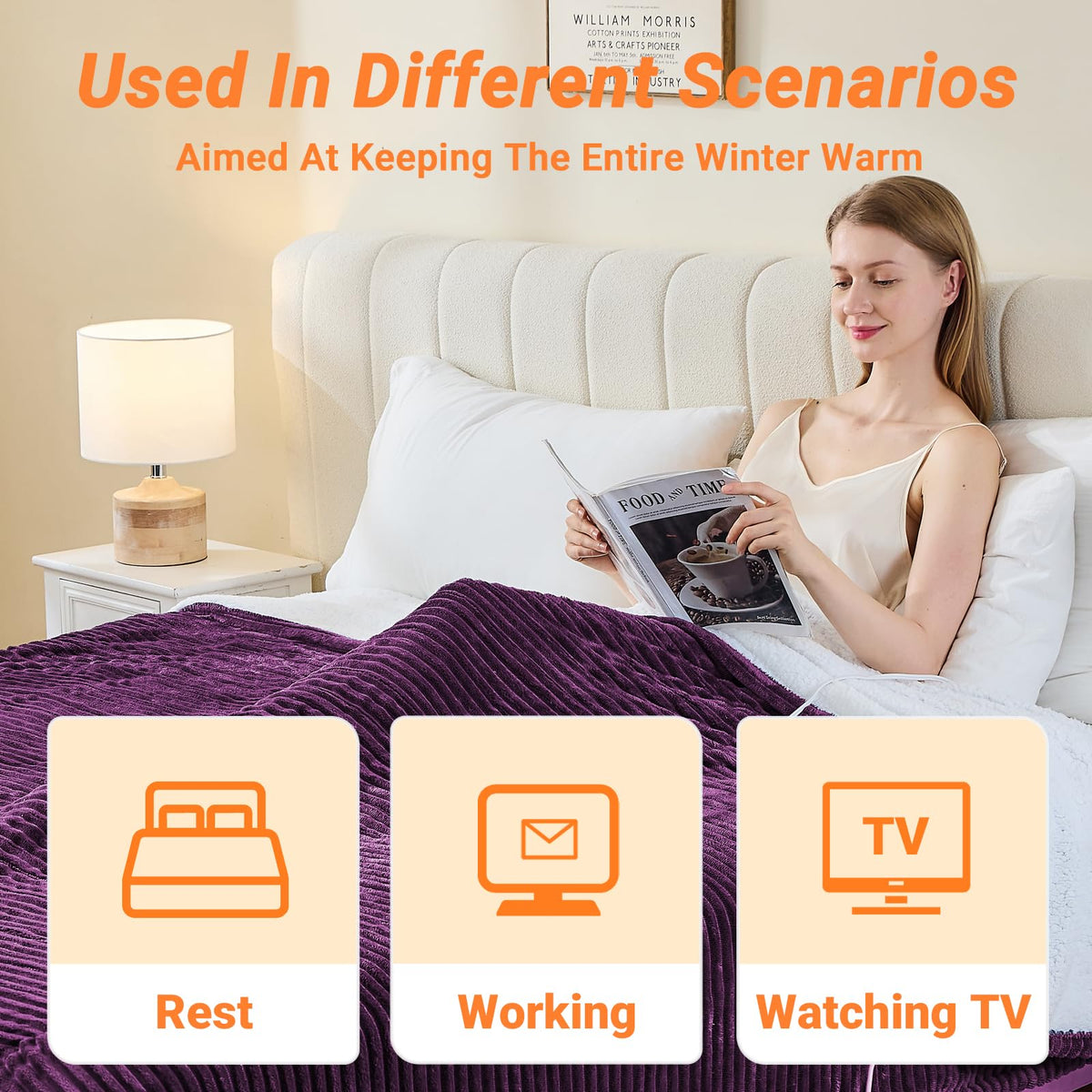 Heated Blanket Throw 130×160cm Electric Blanket, 10 Heating Settings, 1-8h Timer overheat Protection, Machine Washable, Flannel & Sherpa Full Body Warming, Electric Throw Blanket for Sofa