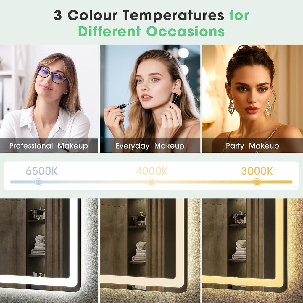LED Bathroom Mirror 100x70cm Dimmable 3 Colour Demister IP44 S'bagno Frameless