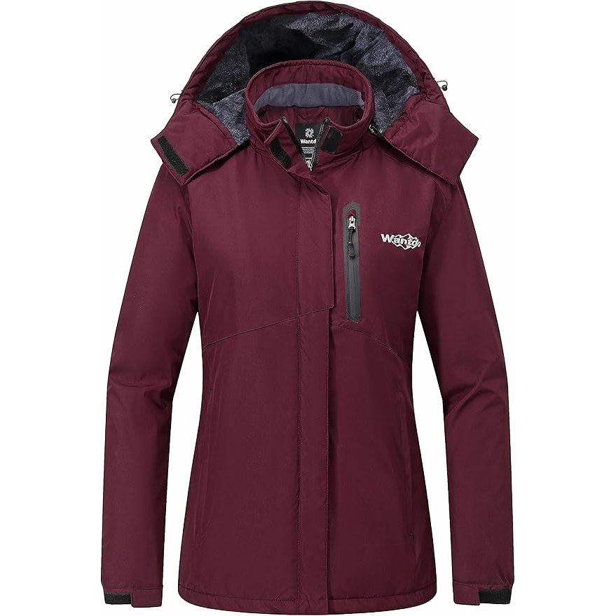 Wantdo Womens Ski Jacket Wine Red XL XXL Waterproof Fleece Lined Winter Coat