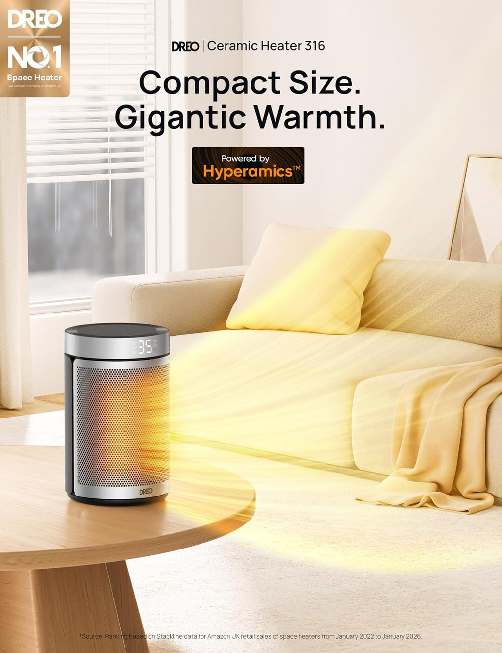 Dreo Electric Heater, 1500W Energy Efficient Space Silent Room Heater, Portable Ceramic Fan Heaters, Thermostat 3 Modes 12H Timer, Overheat & Tip Over Protection, for Bedroom, Atom 316, Silver
