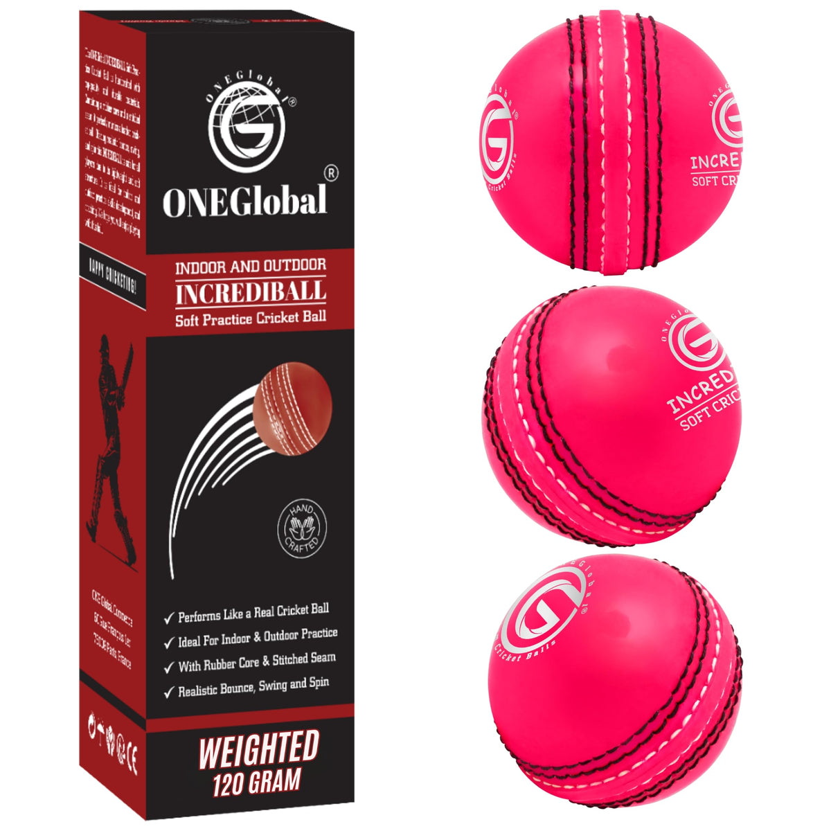 Incrediball Soft Practice Cricket Ball | Outdoor & Indoor Rubber Cricket Ball With Core & Stitched Seam | For Practice, Training & Family Fun | Senior & Junior Size