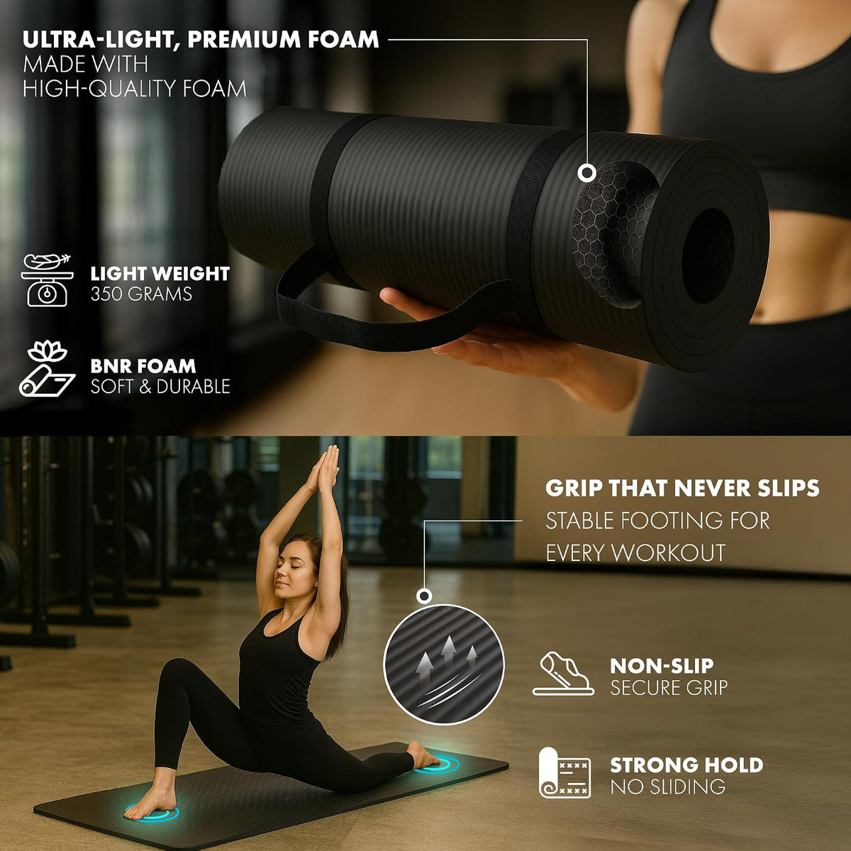 KAYMAN Yoga Mat - Non-Slip Extra Thick 8mm NBR Foam, Exercise Mat, 180x60cm