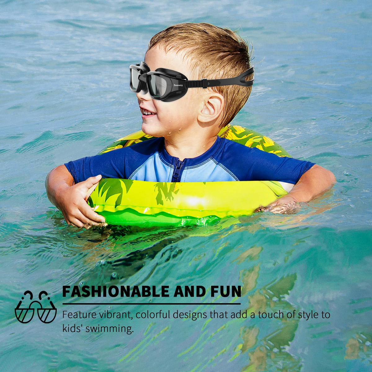BEEWAY Kids Swimming Goggles for Boys Girls Age 6-14 Anti Fog & Leak Proof