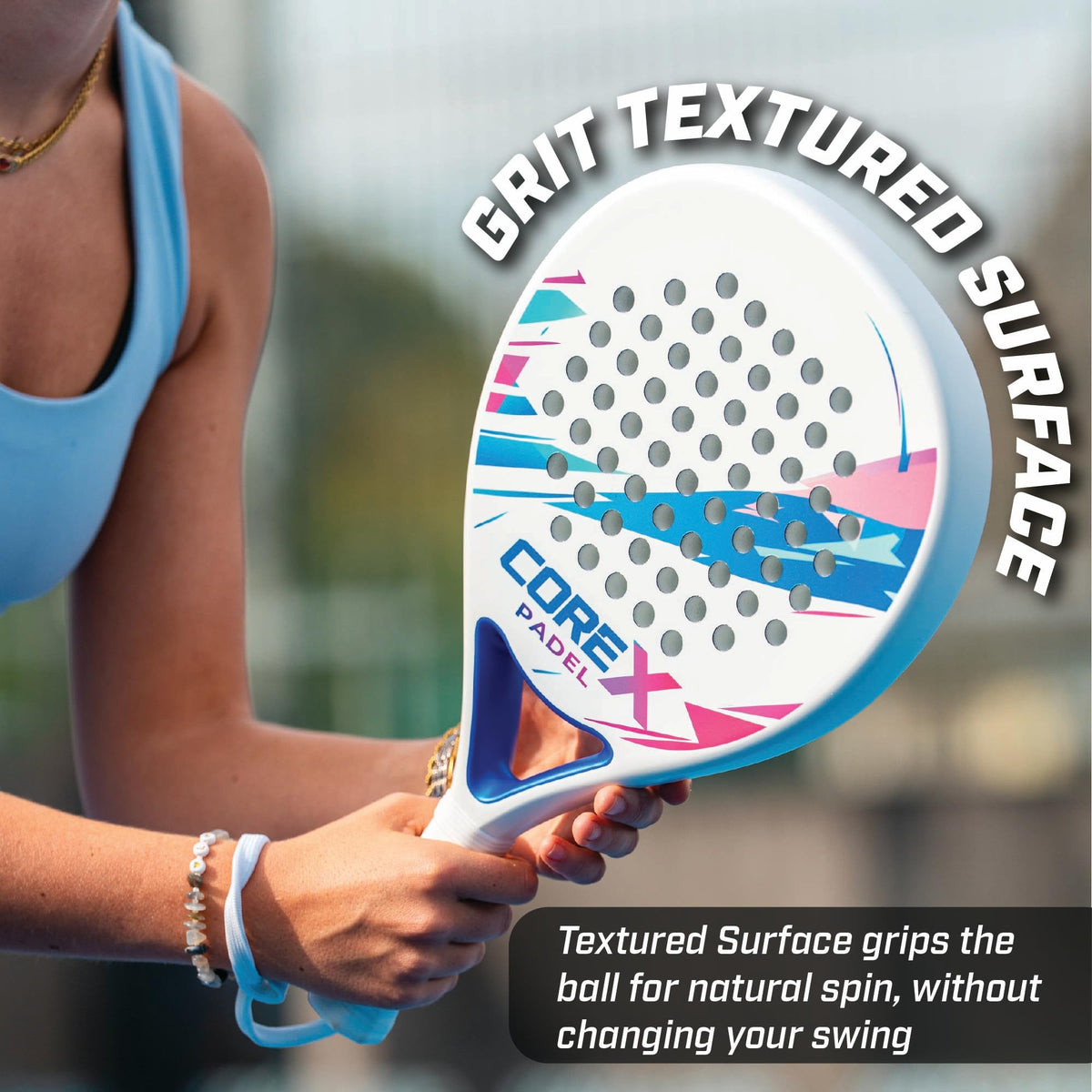 Padel Racket- Grit Spin Surface, Lightweight 360g, EVA Foam Core, Hybrid Teardrop-Round Shape for Control & Precision