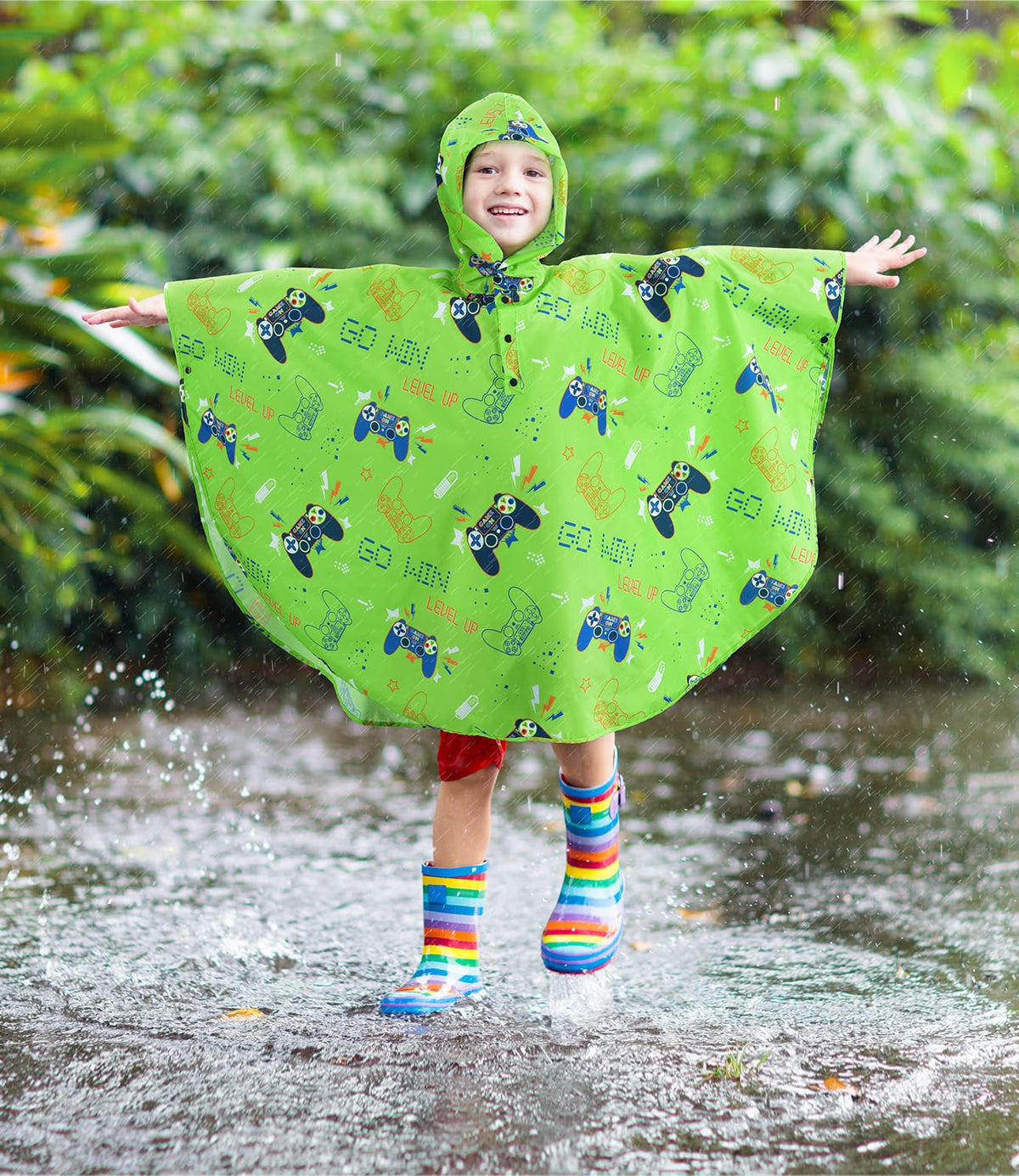 WAWSAM Kids Rain Poncho Waterproof Boys Girls Portable Raincoat Rain Jacket Lightweight Rainwear