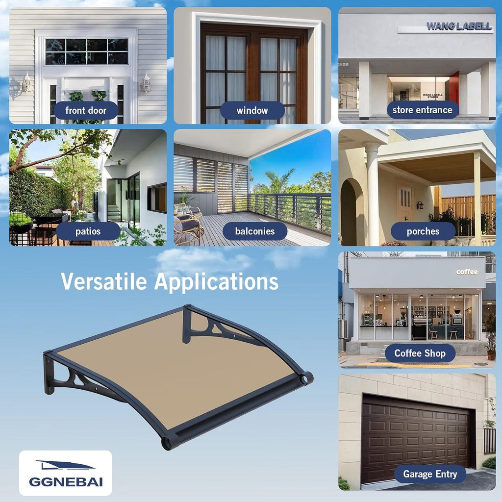 Door Canopy Awning 100x100cm Polycarbonate Aluminium UV Rain Snow Protection