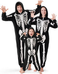 Spooktacular Creations Unisex Skeleton Jumpsuit - Plush Skeleton Zippered Halloween Hoody for Adult Sleepwear Costume
