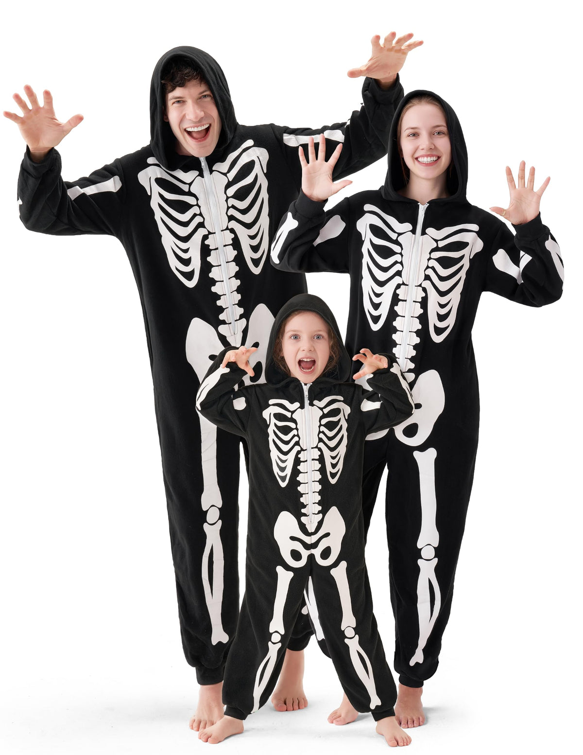 Spooktacular Creations Unisex Skeleton Jumpsuit - Plush Skeleton Zippered Halloween Hoody for Adult Sleepwear Costume