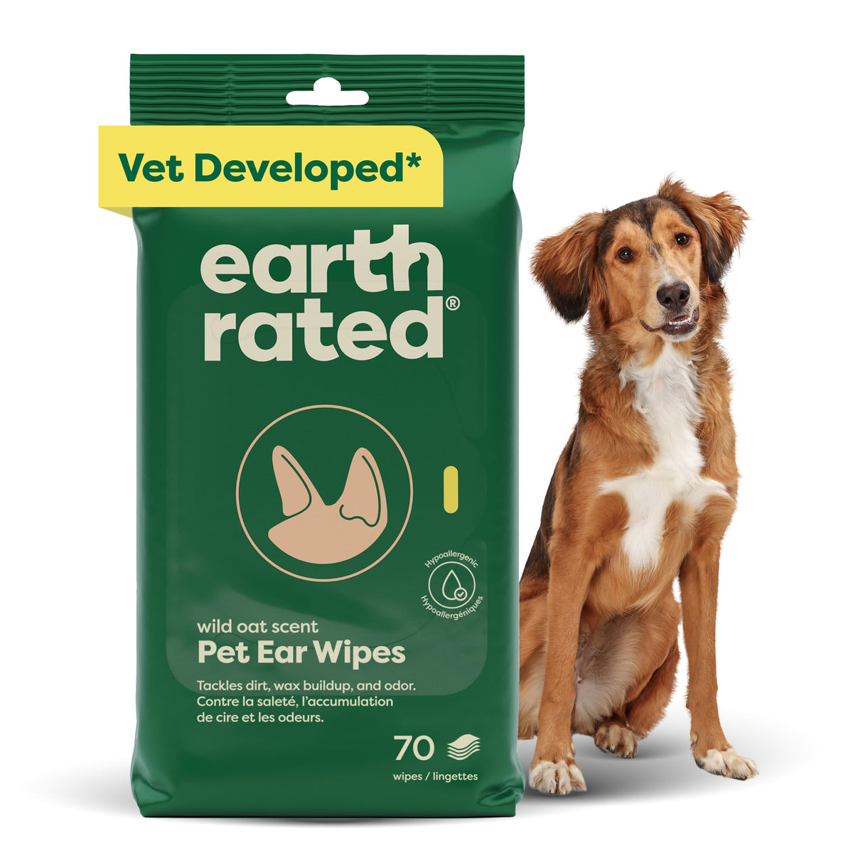 Earth Rated Dog Wipes, Hypoallergenic, Cleaning and Hydrating, for Grooming Paws, Body and Bums, Lavender Scented, 100 Count