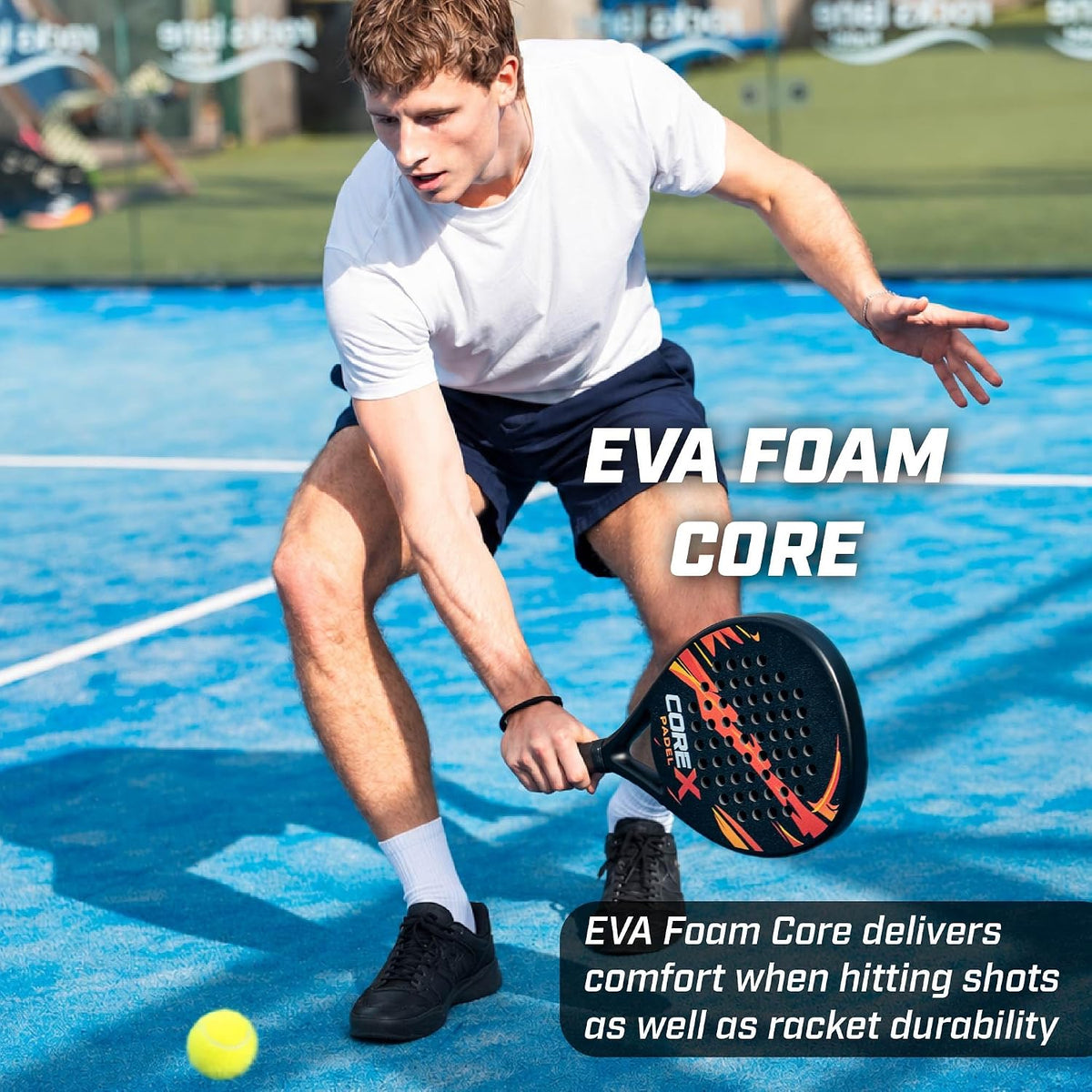 Padel Racket- Grit Spin Surface, Lightweight 360g, EVA Foam Core, Hybrid Teardrop-Round Shape for Control & Precision
