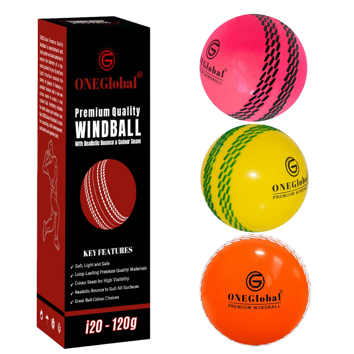 Premium Windball Soft Cricket Ball with Colour Seam | Wind Ball for Outdoor & Indoor Practice, Coaching, Garden & Beach Games