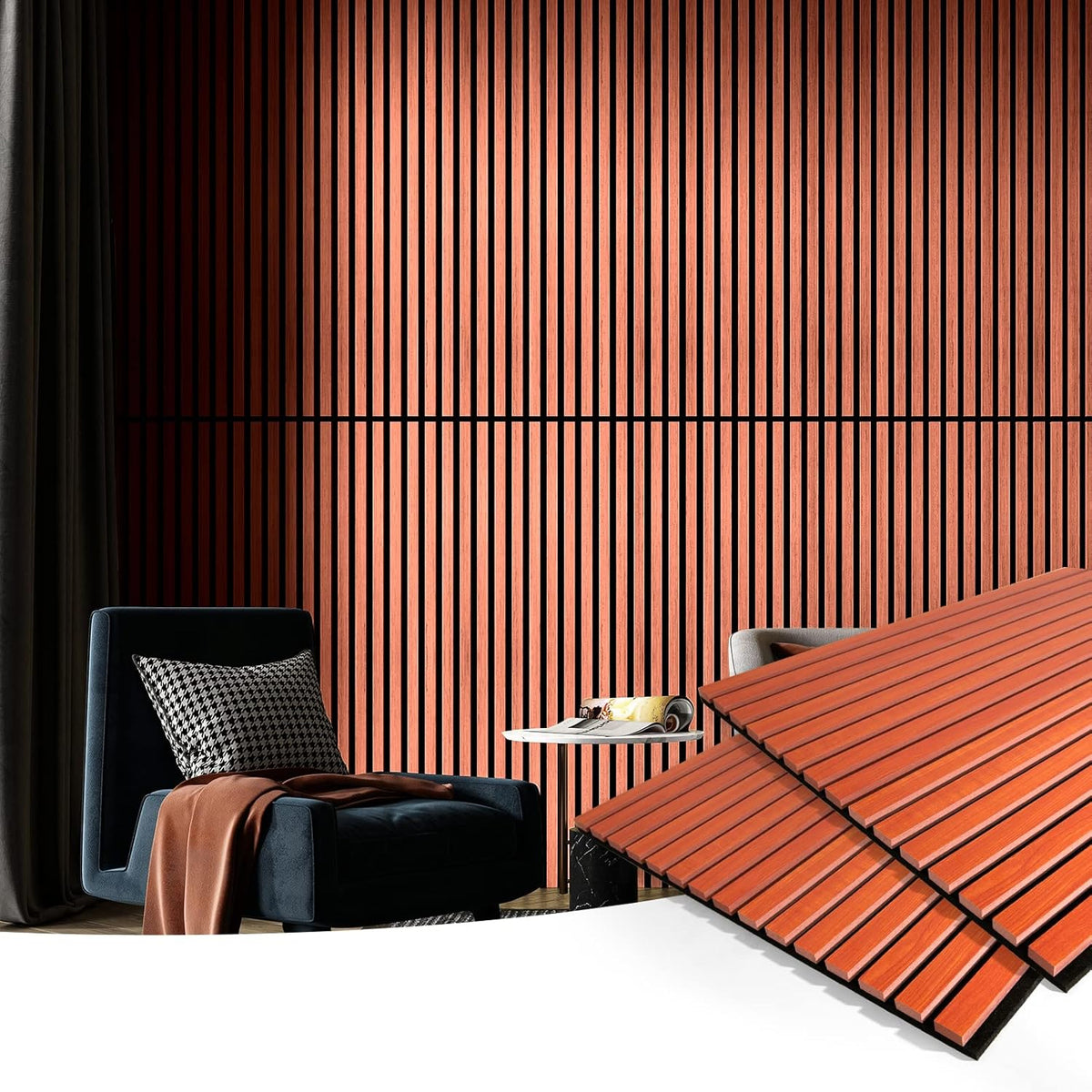 Acoustic Wall Panels 3D Slat Wood 2 Pack 120 x 60cm Cherry Sound Absorbing Art3d