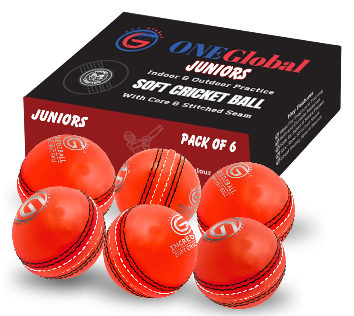 Incrediball Soft Practice Cricket Ball | Outdoor & Indoor Rubber Cricket Ball With Core & Stitched Seam | For Practice, Training & Family Fun | Senior & Junior Size