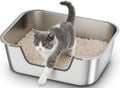 Stainless Steel Cat Litter Tray with Low Entry, Metal Cat Litter Box for Senior or Injured Cats, XXL Large Cats Toilet for Small Large Pets, Odour-Free, Non-Stick, Easy to Clean, 17.5"L×13.6"W×5.9"H