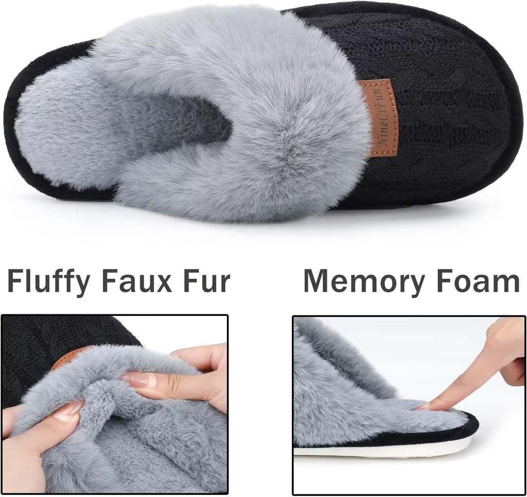 Women's Fuzzy Memory Foam Cozy House Slippers with Soft Faux Fur Lining