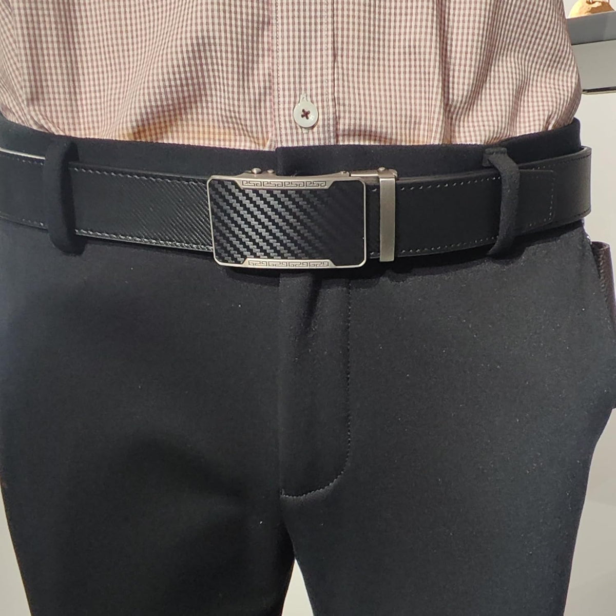 Men's Adjustable Leather Belt Strap & Zinc Alloy Automatic Ratchet Buckle, Customizable for Business Casual & Formal Wear