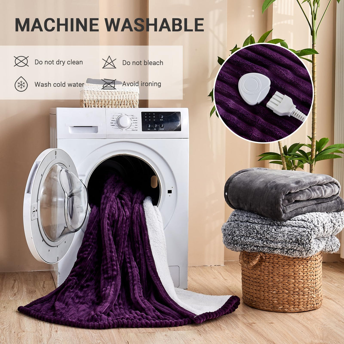 Heated Blanket Throw 130×160cm Electric Blanket, 10 Heating Settings, 1-8h Timer overheat Protection, Machine Washable, Flannel & Sherpa Full Body Warming, Electric Throw Blanket for Sofa