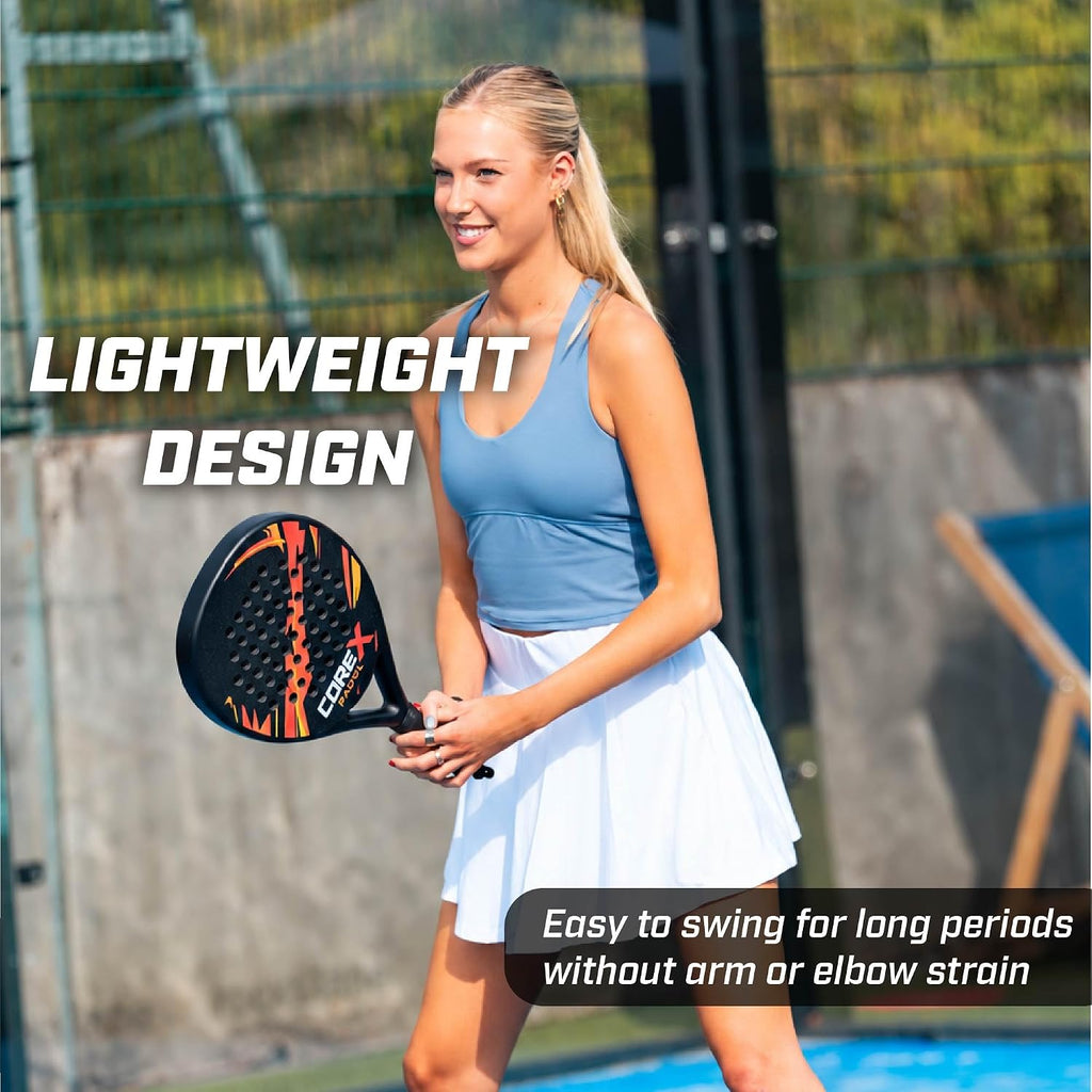 Padel Racket- Grit Spin Surface, Lightweight 360g, EVA Foam Core, Hybrid Teardrop-Round Shape for Control & Precision