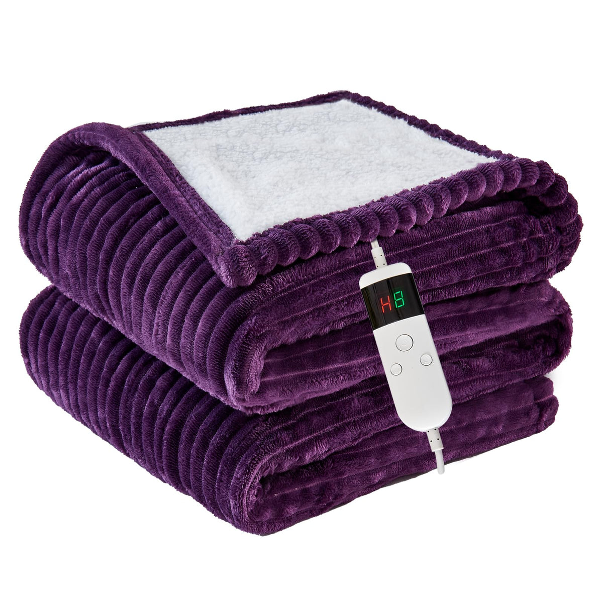 Heated Blanket Throw 130×160cm Electric Blanket, 10 Heating Settings, 1-8h Timer overheat Protection, Machine Washable, Flannel & Sherpa Full Body Warming, Electric Throw Blanket for Sofa