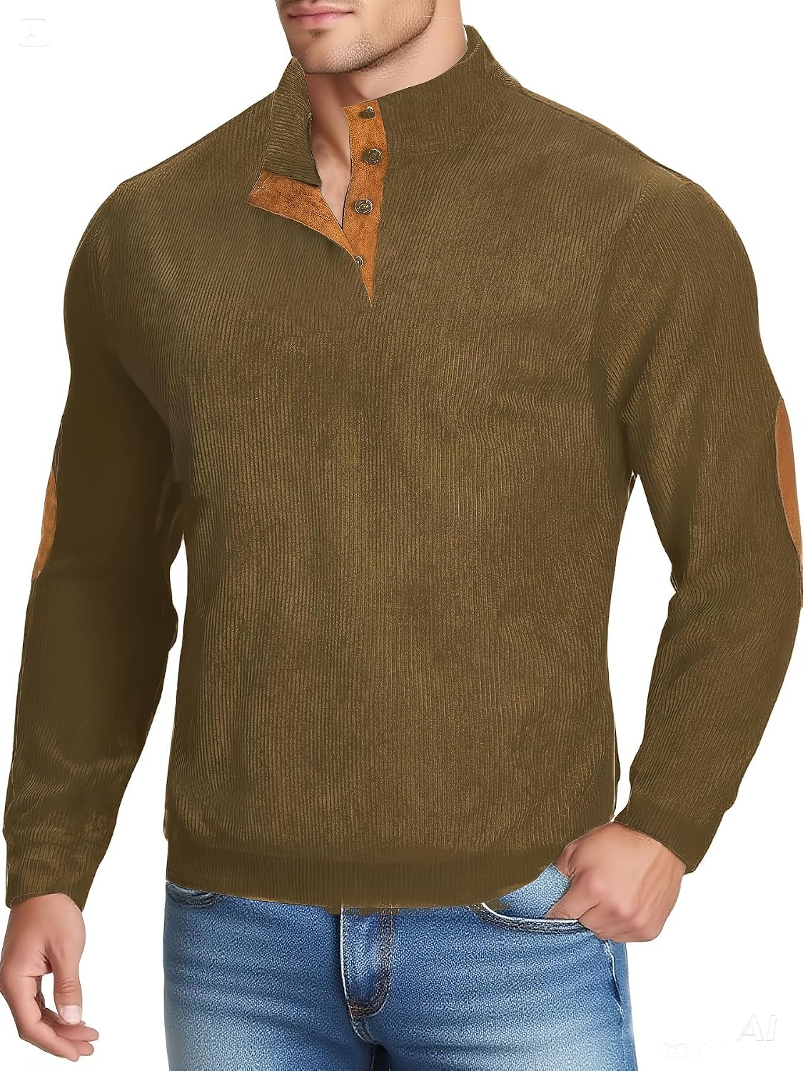 Retro Colorblock Knitted Ribbed Sweater, Neutral Tones,Men's Casual Warm Stand Collar Pullover Sweater for Fall Winter,Blue