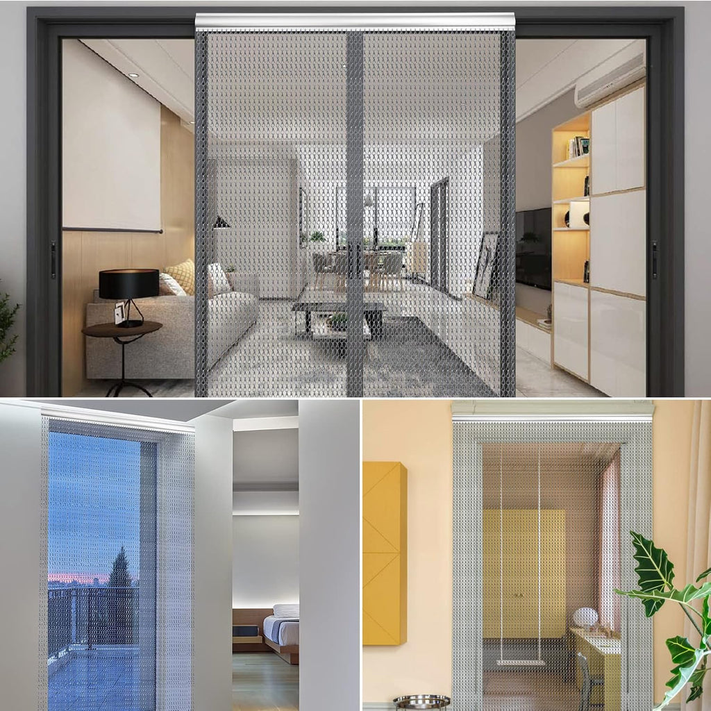 Aluminium Chain Fly Screen 90x200cm Door Curtain Silver Grey Insect Pest Control