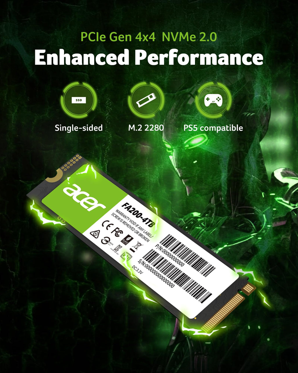 Acer FA100 M.2 2280 SSD 512GB: PCIe 3.0 NVMe with HMB & SLC Cache, Up to 3500 MB/s Read Speed, PC Internal Solid State Drive for Laptop & Desktop Upgrade
