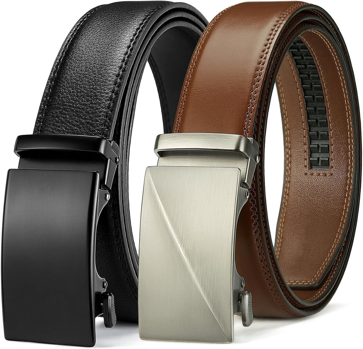 Ratchet Belt for Men - 2 Packs Leather Mens belt For Gift Men Dress and Casual,Trim to Fit
