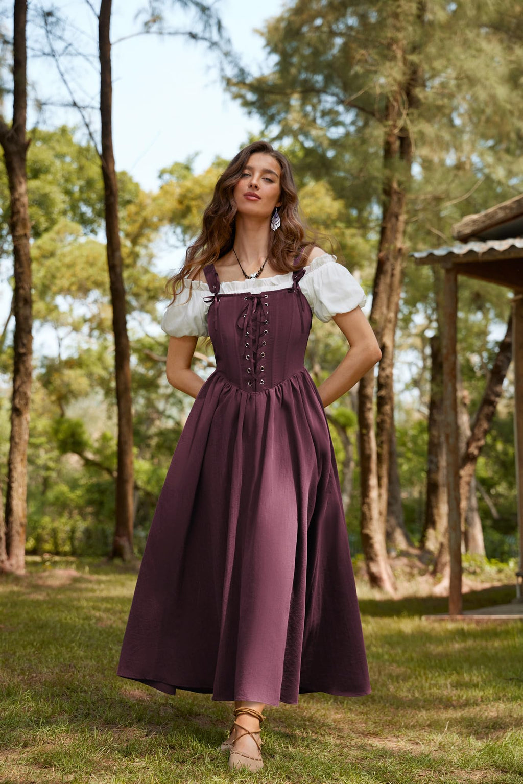 SCARLET DARKNESS Women's Renaissance Corset Dress Sleeveless Lace up A-Line Maxi Dresses