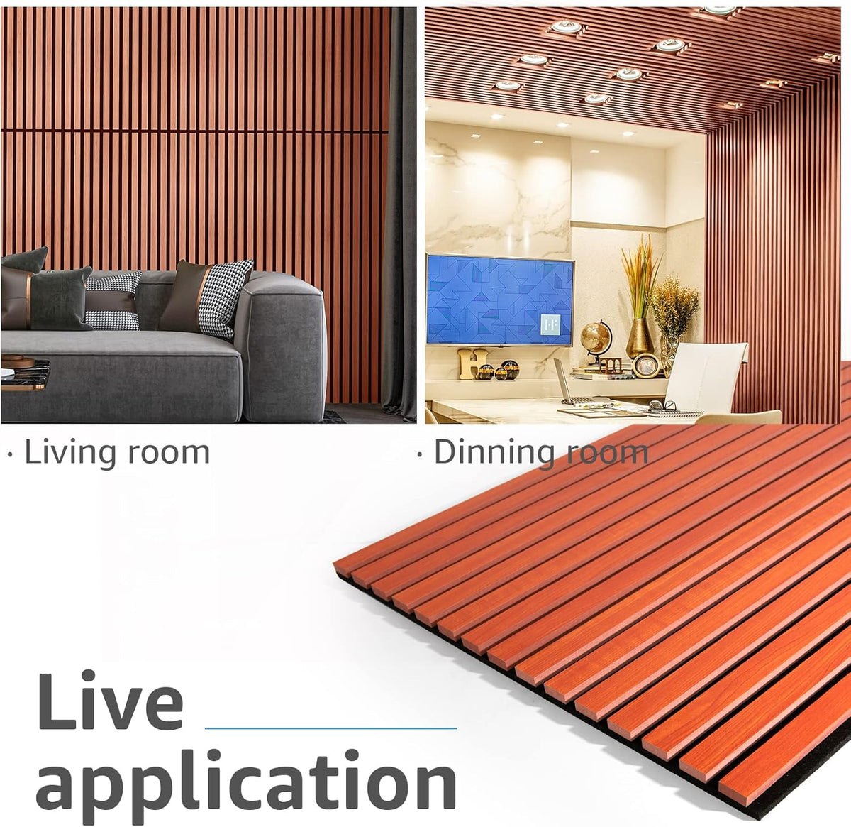 Acoustic Wall Panels 3D Slat Wood 2 Pack 120 x 60cm Cherry Sound Absorbing Art3d