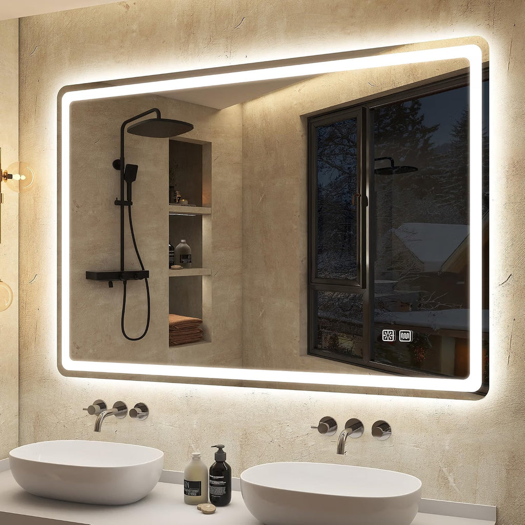 LED Bathroom Mirror 100x70cm Dimmable 3 Colour Demister IP44 S'bagno Frameless