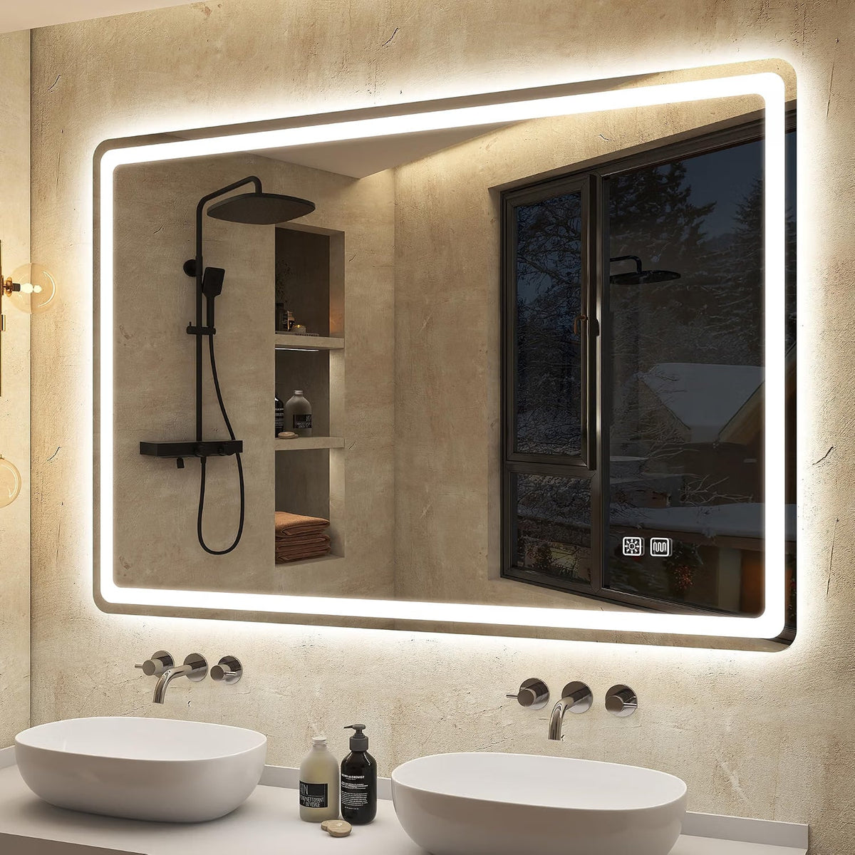 LED Bathroom Mirror 100x70cm Dimmable 3 Colour Demister IP44 S'bagno Frameless