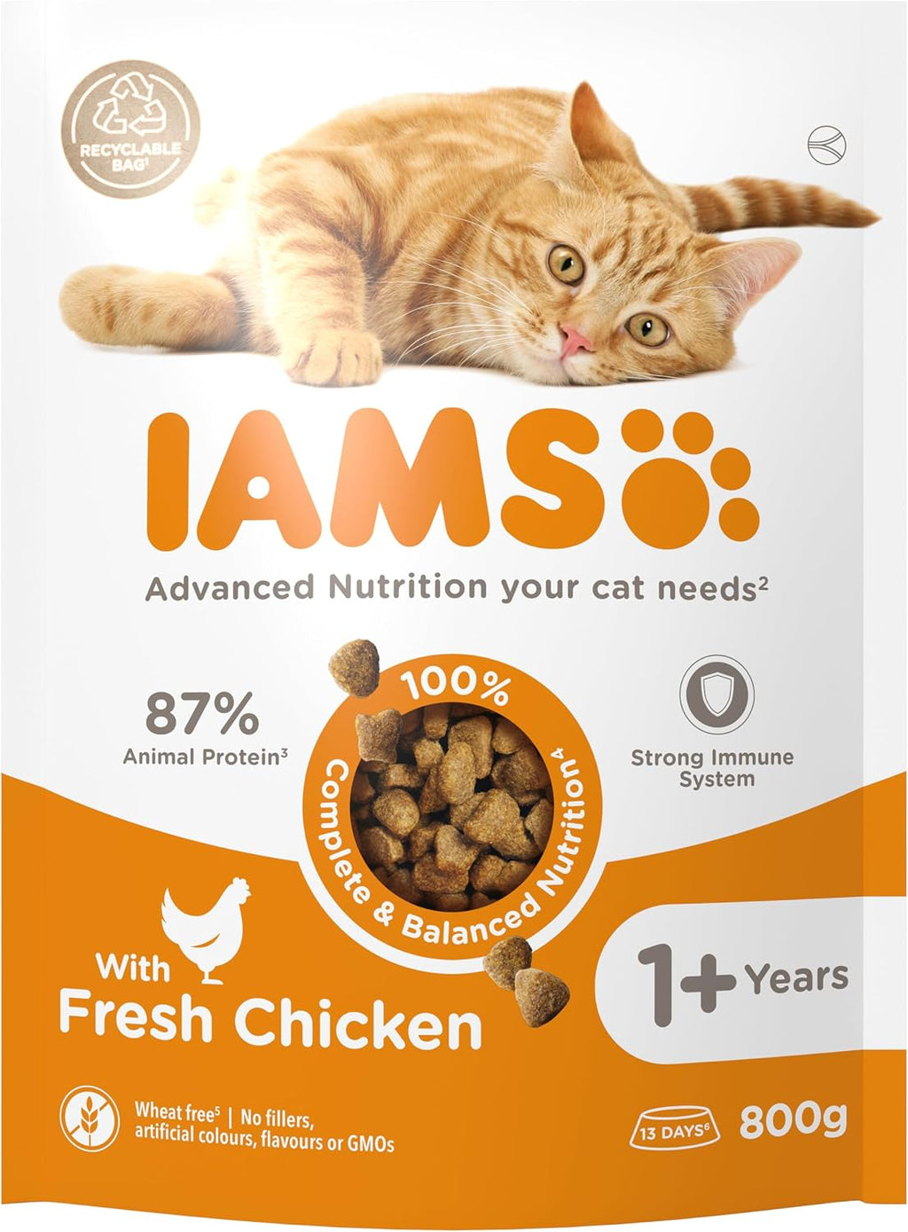IAMS Adult Complete Dry Cat Food Chicken 3kg - Supports Strong Immune System