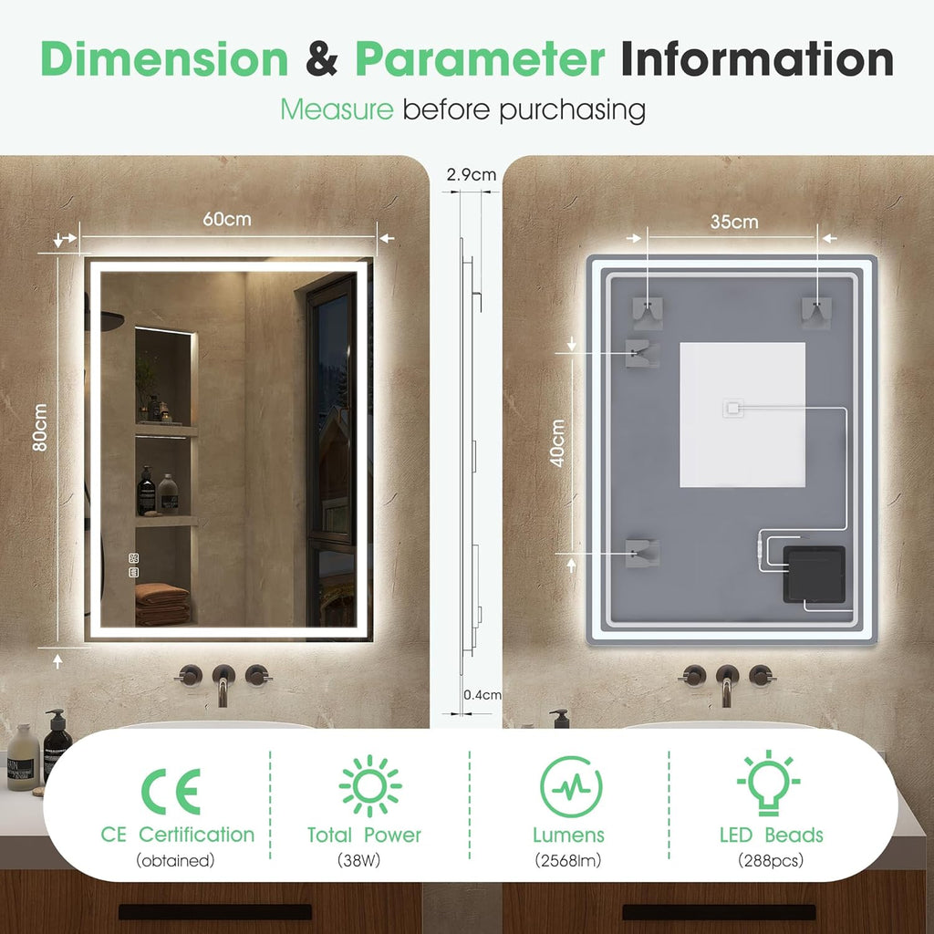 Bathroom LED Mirror 800x600 Anti Fog Dimmable IP44 Memory S'bagno