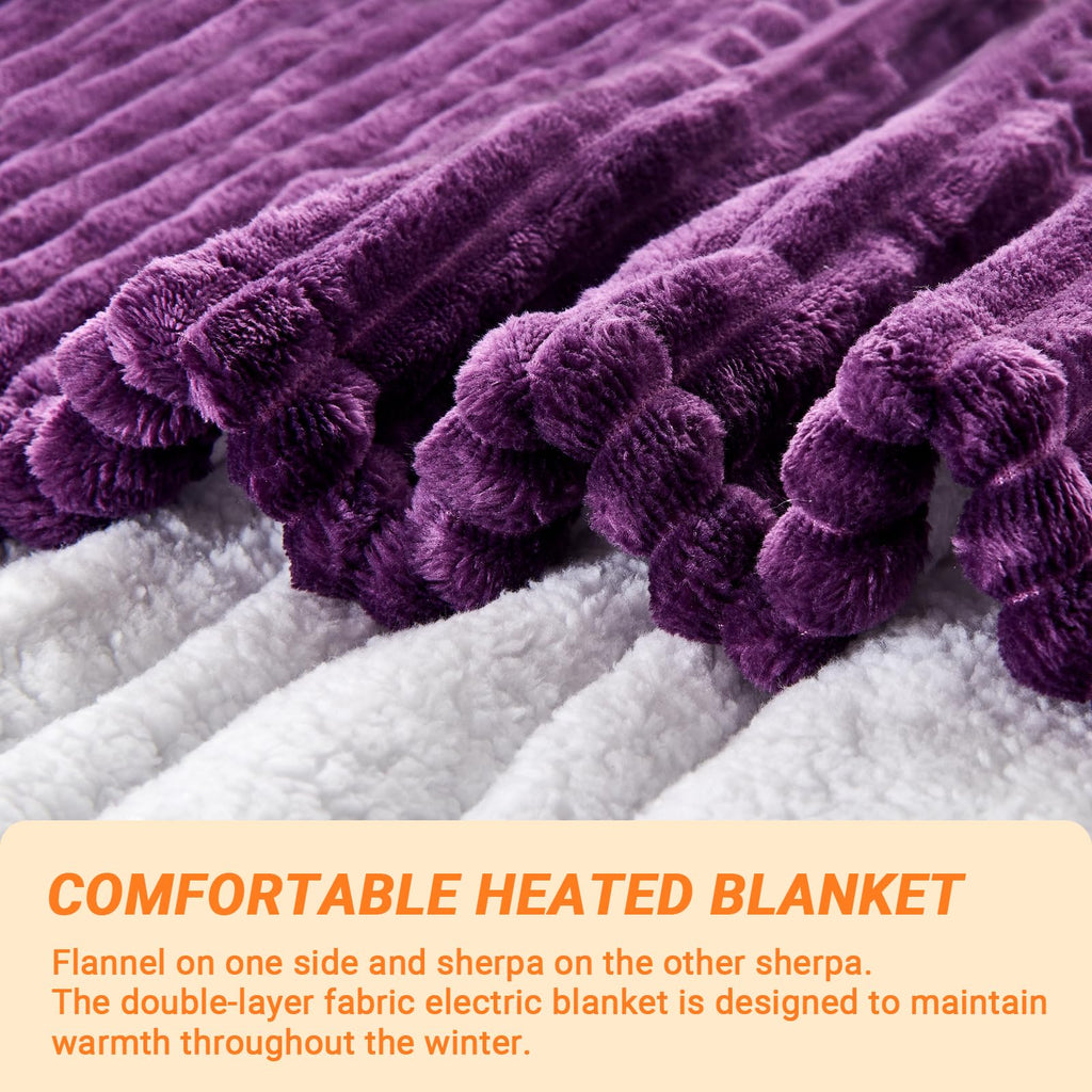 Heated Blanket Throw 130×160cm Electric Blanket, 10 Heating Settings, 1-8h Timer overheat Protection, Machine Washable, Flannel & Sherpa Full Body Warming, Electric Throw Blanket for Sofa