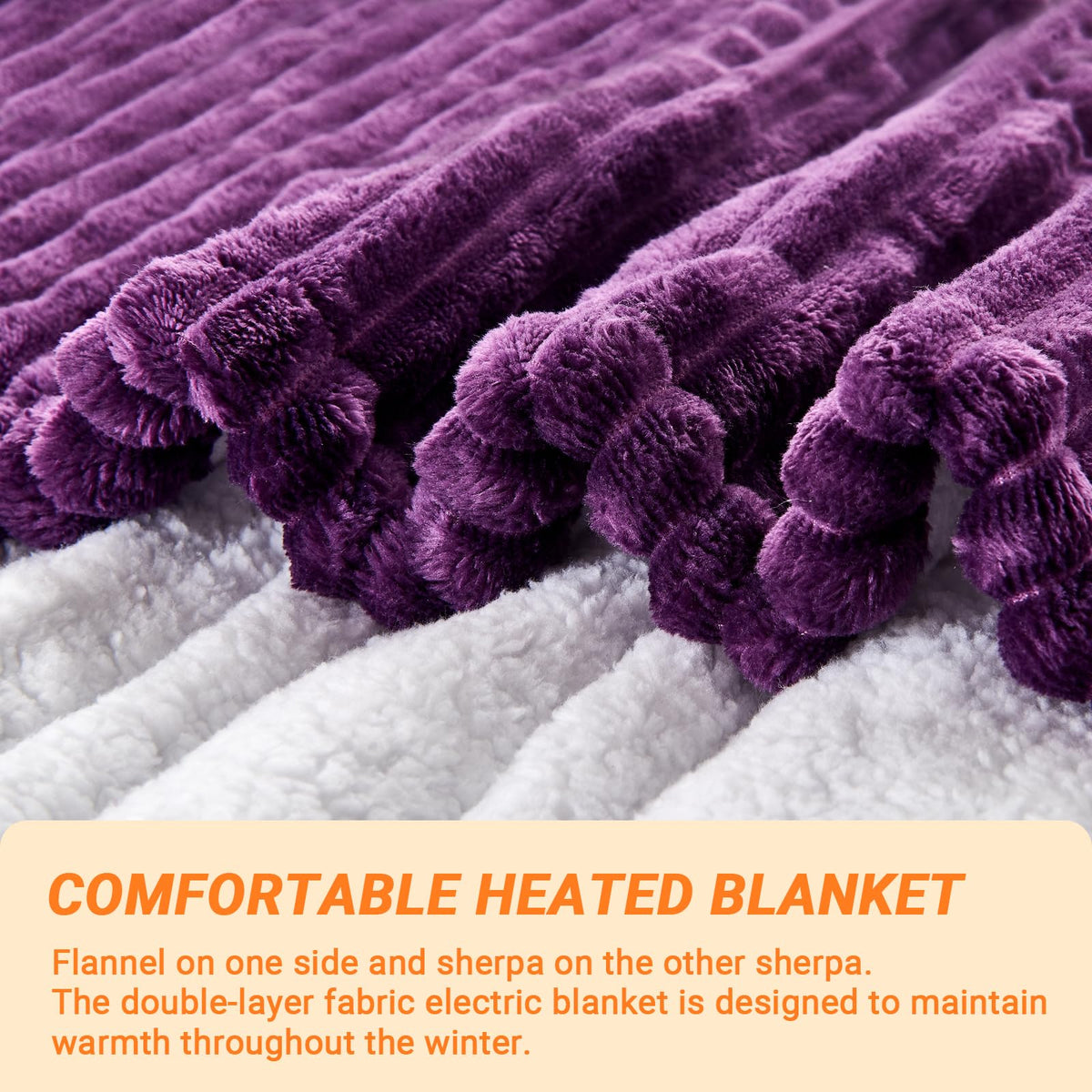 Heated Blanket Throw 130×160cm Electric Blanket, 10 Heating Settings, 1-8h Timer overheat Protection, Machine Washable, Flannel & Sherpa Full Body Warming, Electric Throw Blanket for Sofa