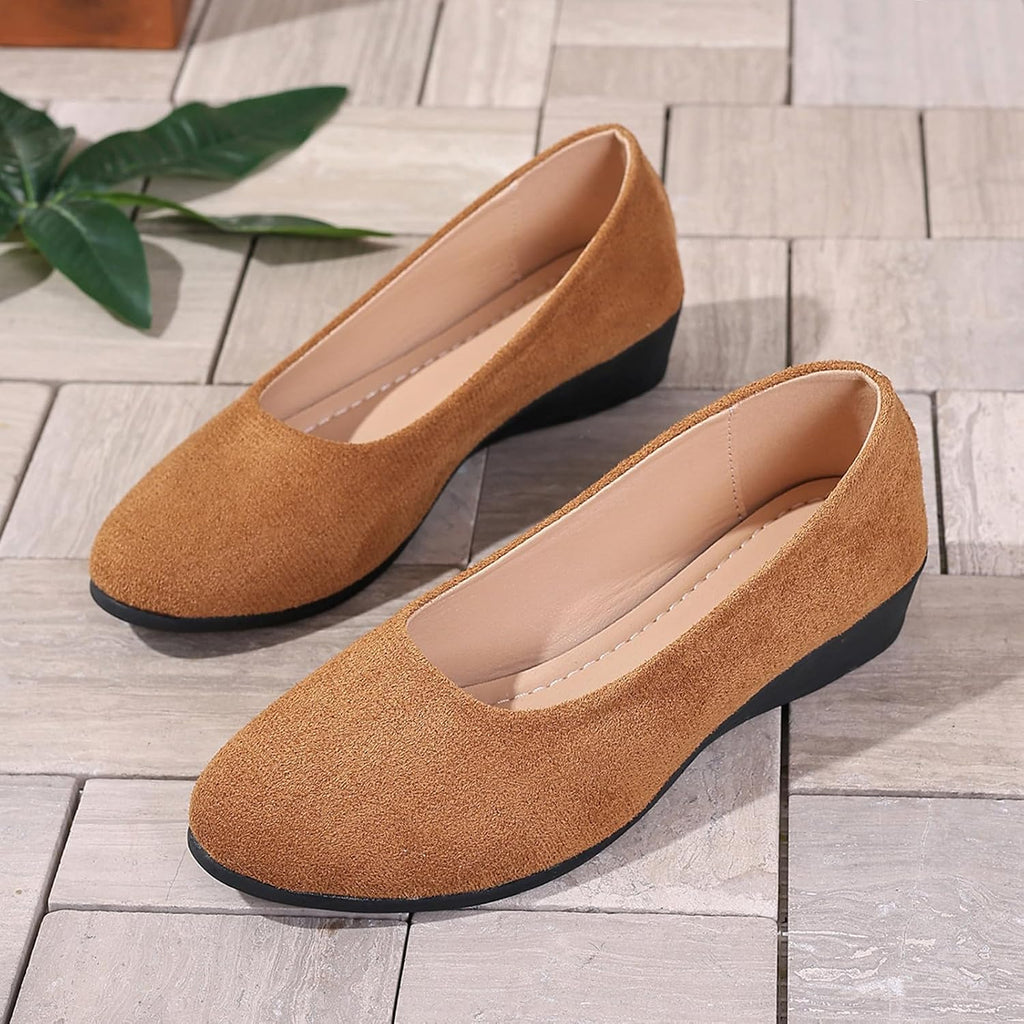 Women's Ballet Flats Business Office Work Dress Shoes Low Wedge Round Toe Slip-Ons Comfortable Dressy Casual Flats Shoes