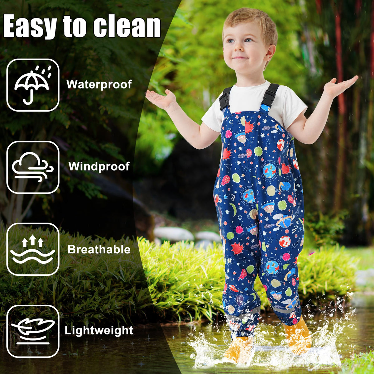 Kids Waterproof Trousers Boys Girls Rain Dungarees, 2-7 Years