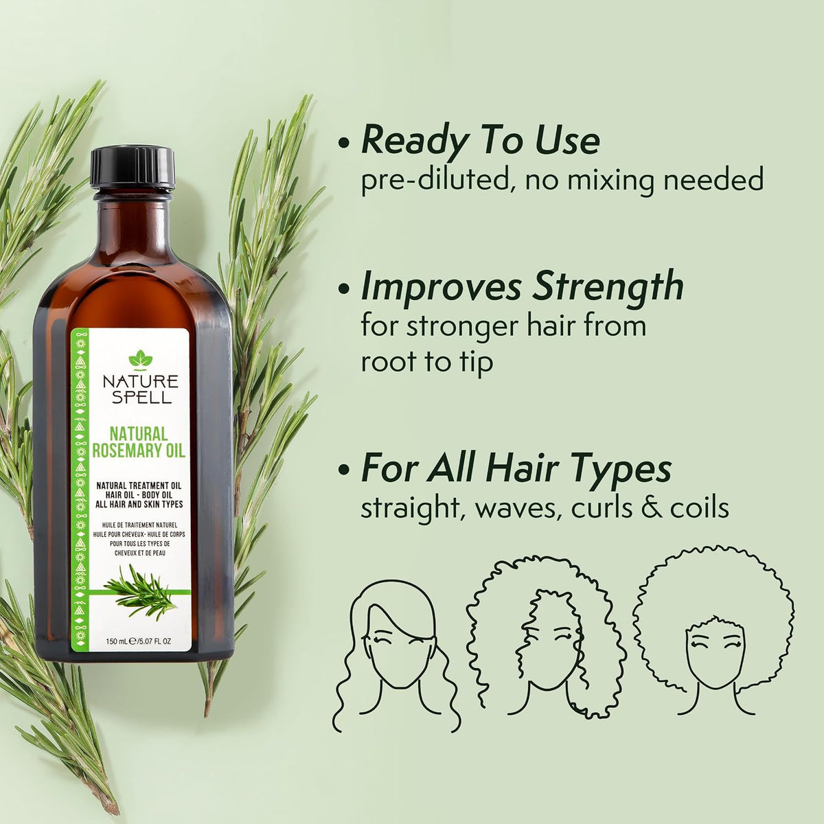 Nature Spell Rosemary Oil for Hair Growth with Root Comb Applicator, 150ml