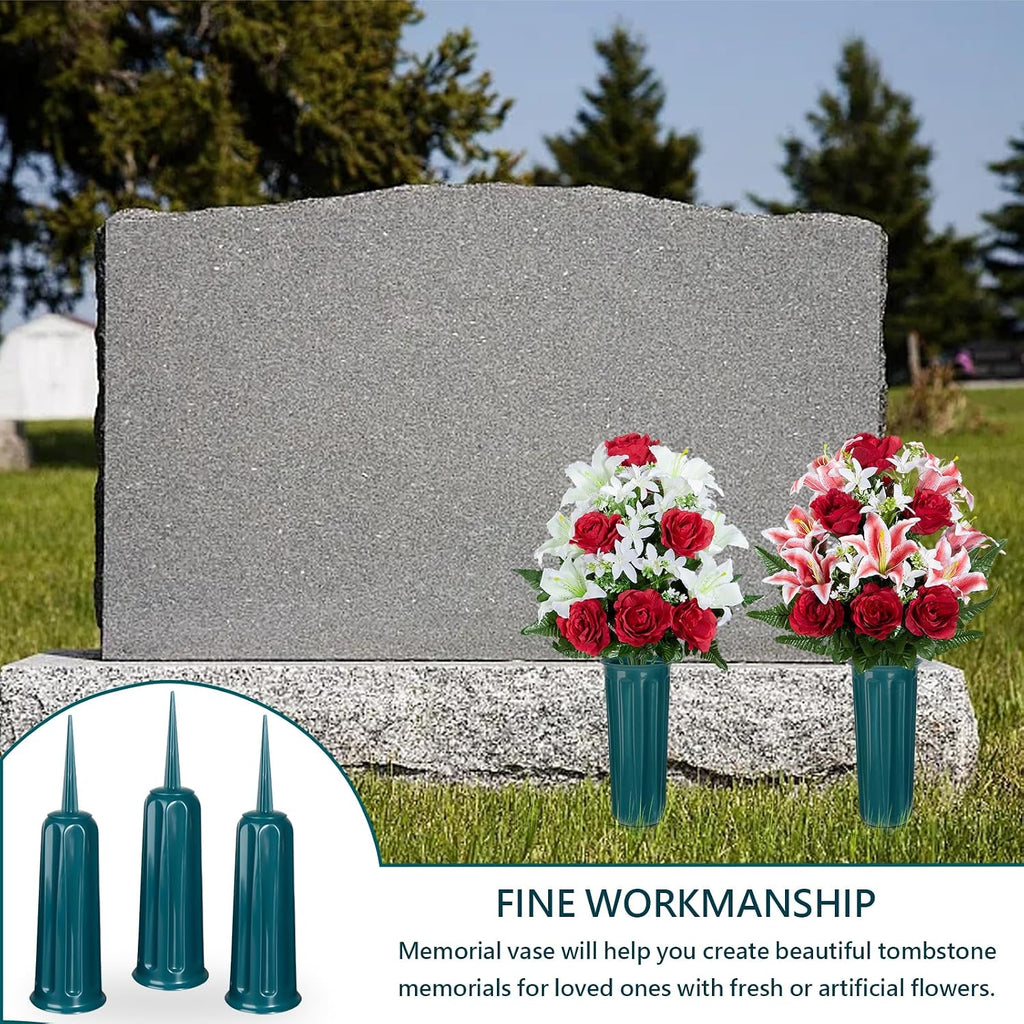 20 Pack Grave Vases with Spikes Cemetery Flower Pots Memorial Holders Dark Green