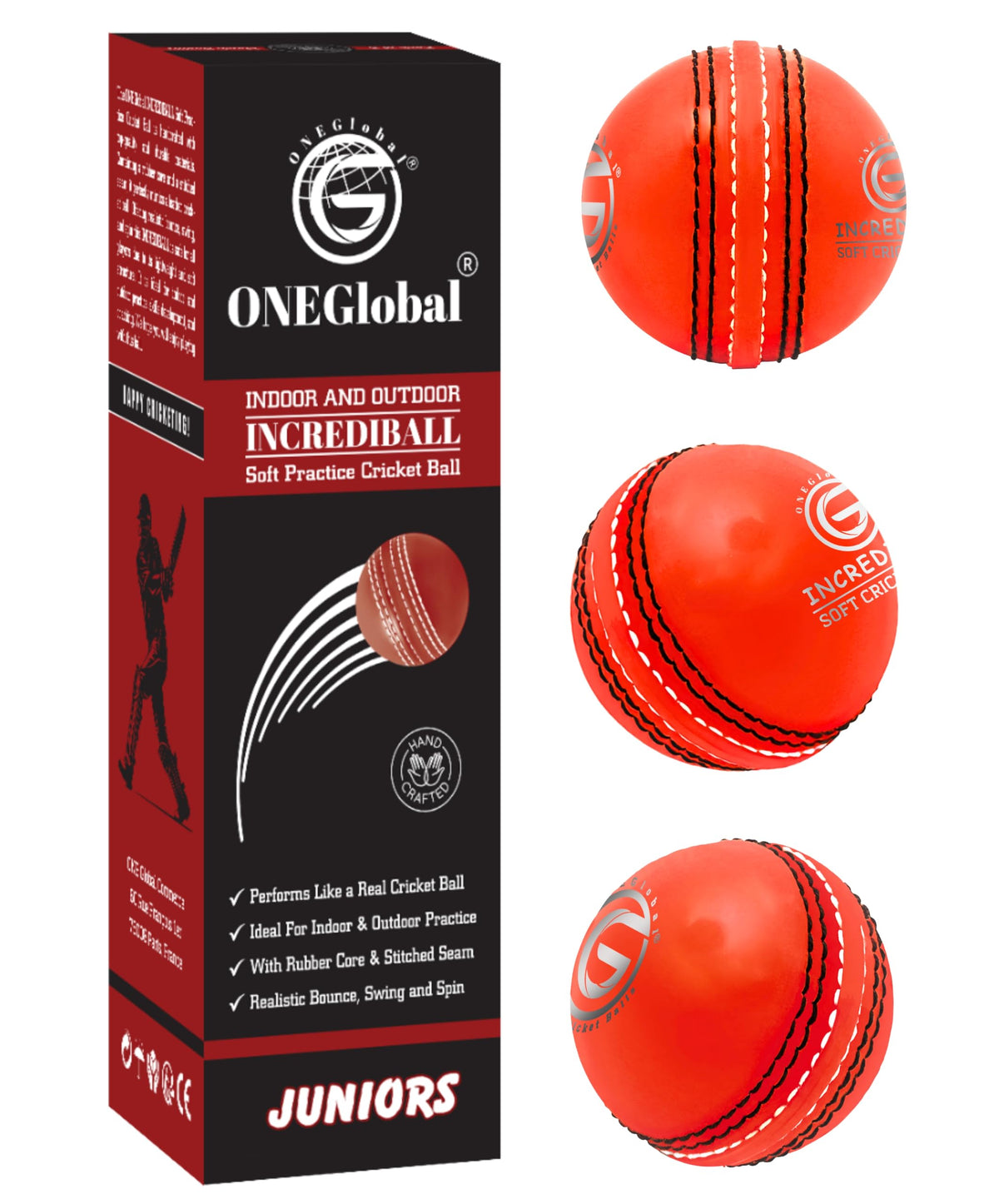 Incrediball Soft Practice Cricket Ball | Outdoor & Indoor Rubber Cricket Ball With Core & Stitched Seam | For Practice, Training & Family Fun | Senior & Junior Size