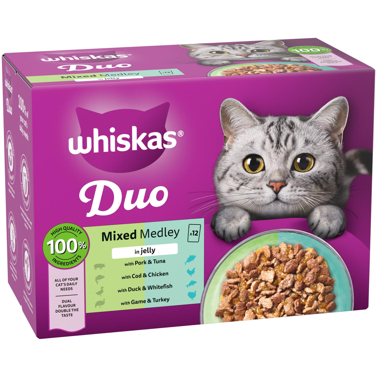 WHISKAS DUO Adult Wet Cat Food in Jelly 40x85g Surf & Turf