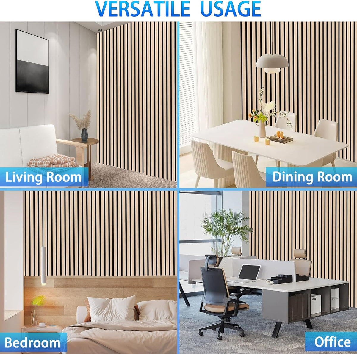 Acoustic Wall Panels 3D Slat Wood 2 Pack 122 x 60cm Natural Oak Sound Absorbing