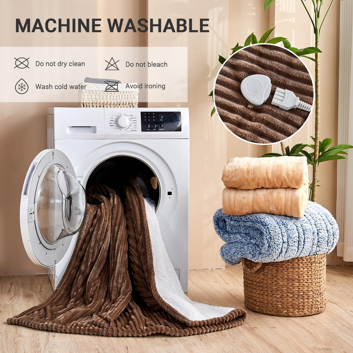 Heated Blanket Throw 130×160cm Electric Blanket, 10 Heating Settings, 1-8h Timer overheat Protection, Machine Washable, Flannel & Sherpa Full Body Warming, Electric Throw Blanket for Sofa