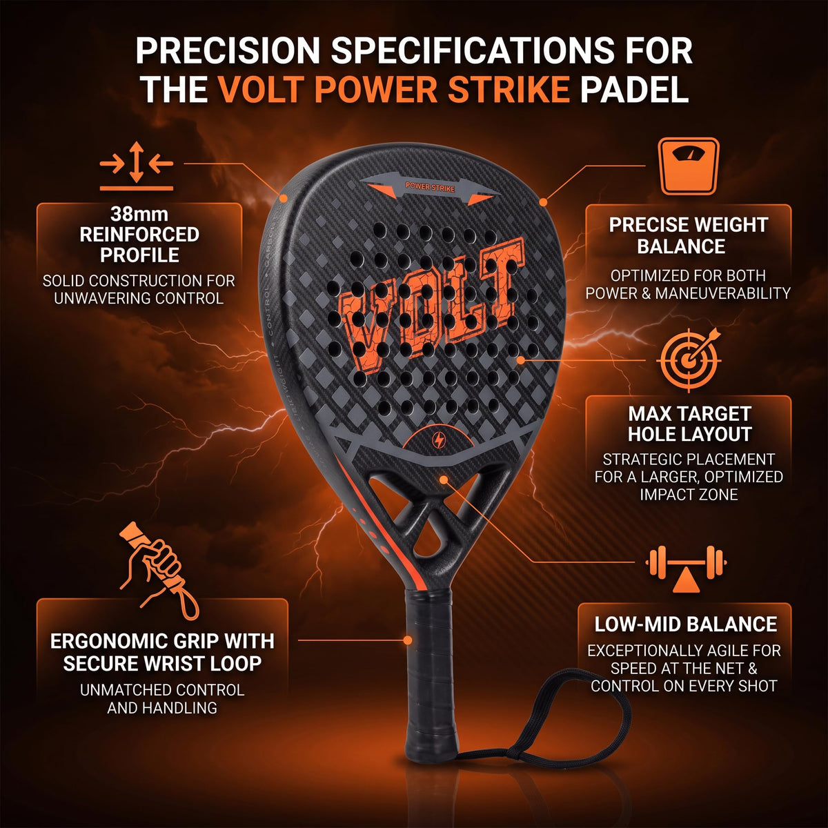 Crystals Padel Racket Carbon Fibre Surface EVA Foam Core with Carry Bag