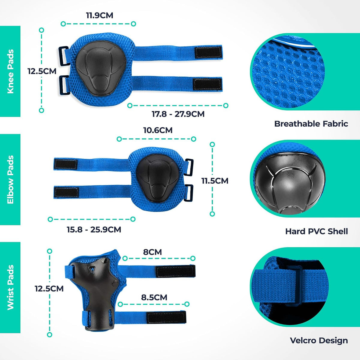 Niftii Bike Helmet & Pads Set for Kids - Cycling Skateboard Ages 3-15