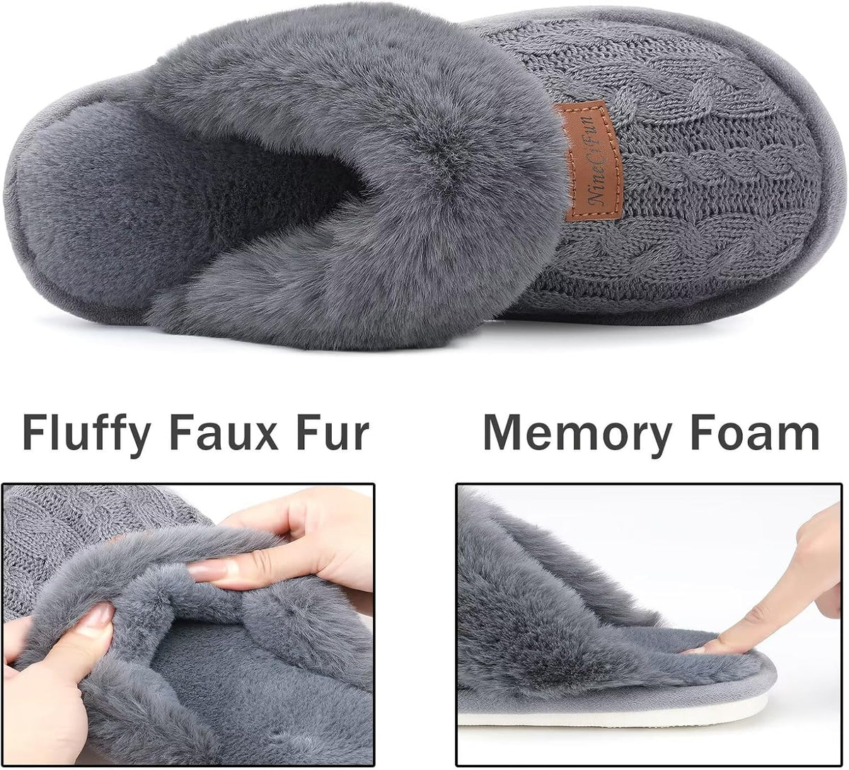 Women's Fuzzy Memory Foam Cozy House Slippers with Soft Faux Fur Lining