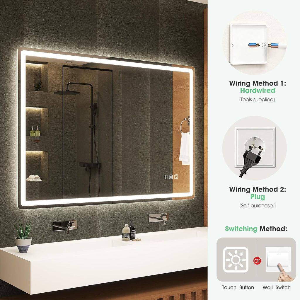 LED Bathroom Mirror 100x70cm Bluetooth Speaker Anti Fog Dimmable Wall S'bagno