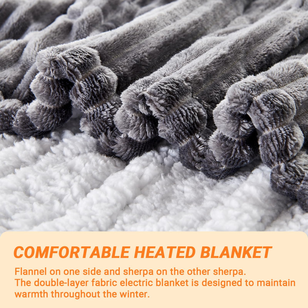 Heated Blanket Throw 130×160cm Electric Blanket, 10 Heating Settings, 1-8h Timer overheat Protection, Machine Washable, Flannel & Sherpa Full Body Warming, Electric Throw Blanket for Sofa