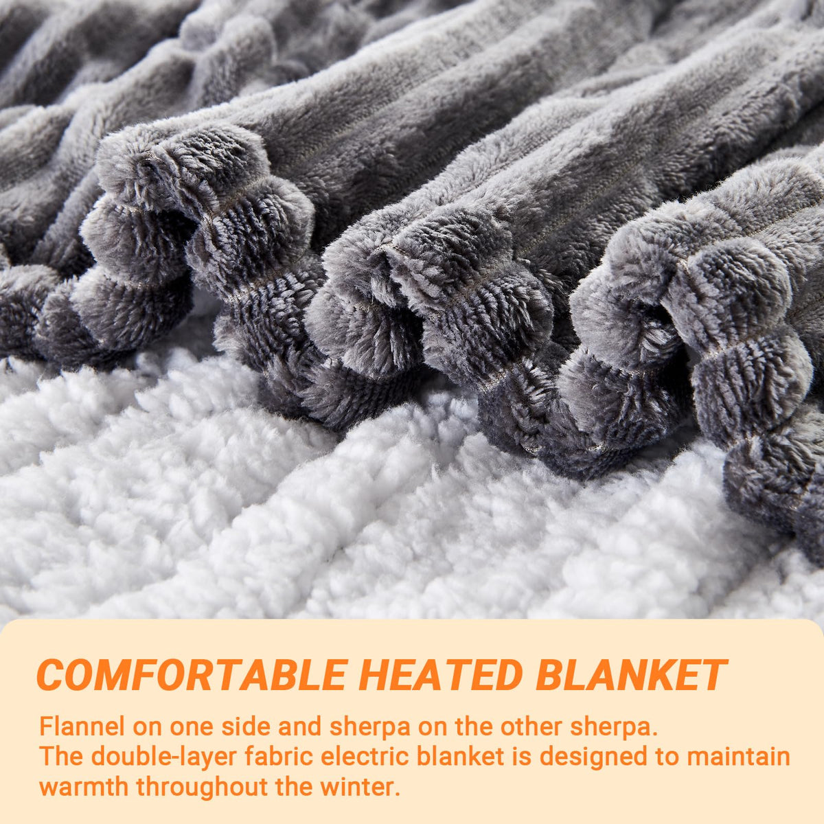 Heated Blanket Throw 130×160cm Electric Blanket, 10 Heating Settings, 1-8h Timer overheat Protection, Machine Washable, Flannel & Sherpa Full Body Warming, Electric Throw Blanket for Sofa