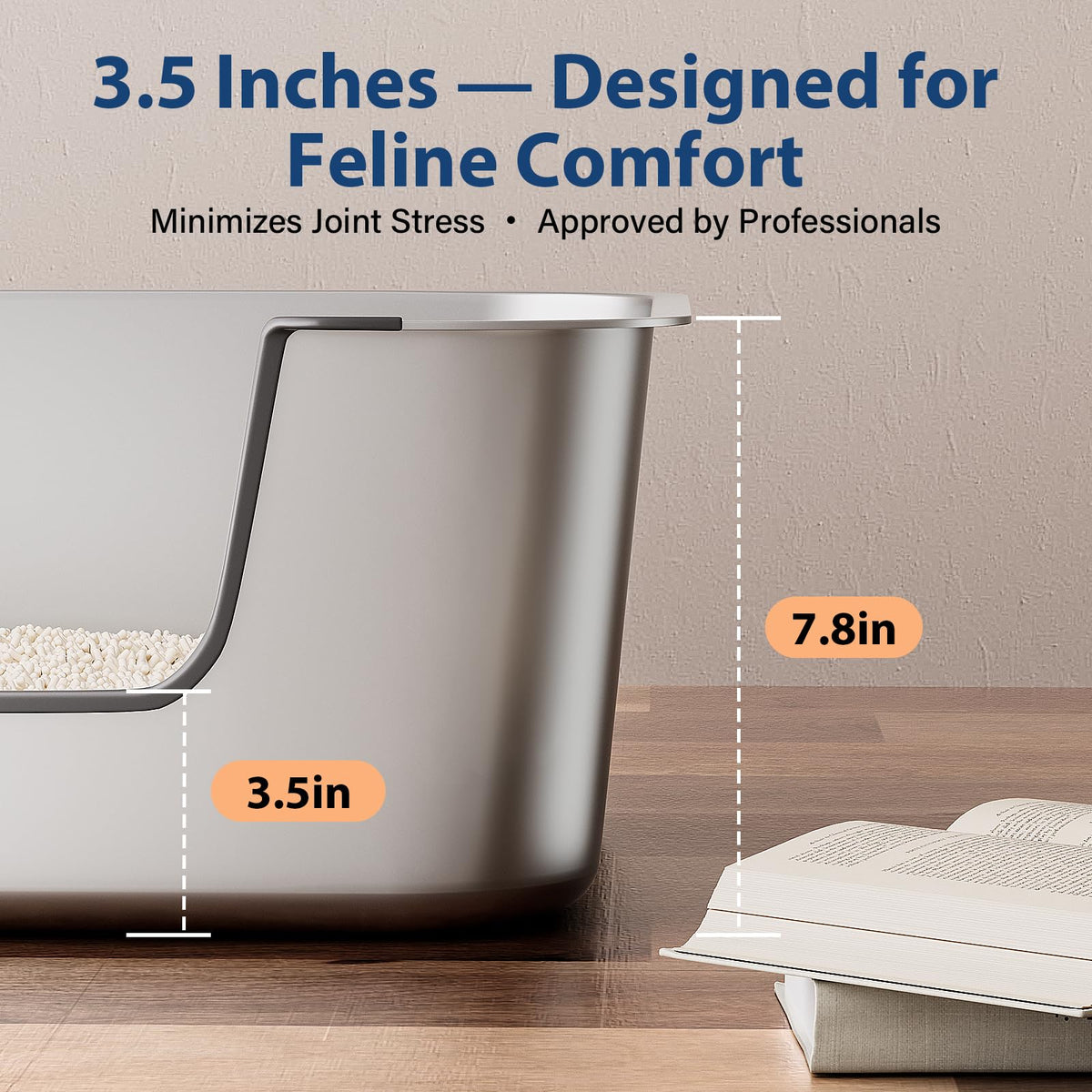 Stainless Steel Cat Litter Tray with Low Entry, Metal Cat Litter Box for Senior or Injured Cats, XXL Large Cats Toilet for Small Large Pets, Odour-Free, Non-Stick, Easy to Clean, 17.5"L×13.6"W×5.9"H